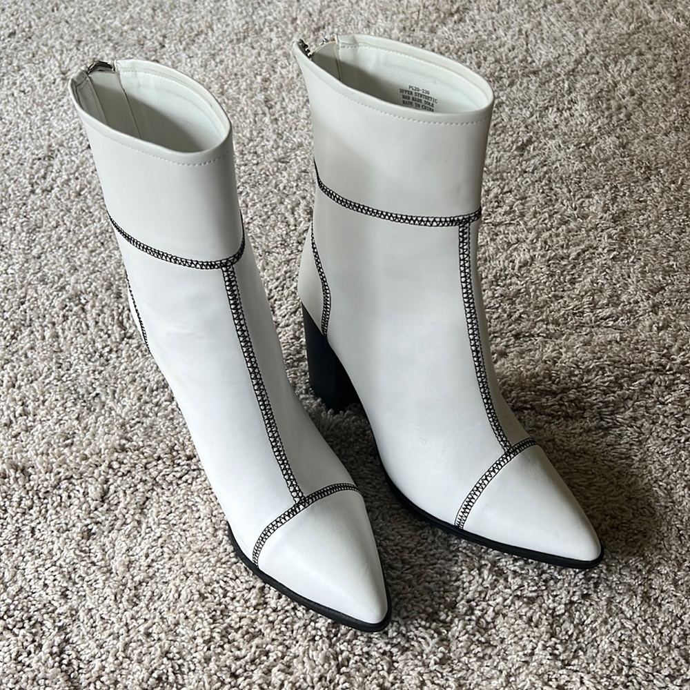 White booties black stitching size 9
